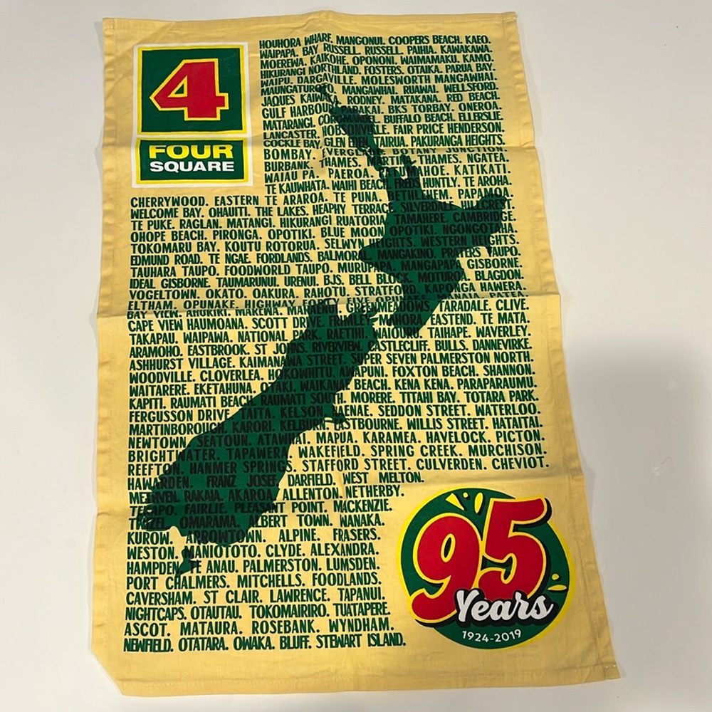 New 100% cotton commemorative 4 FOUR SQUARE kitchen towel. 95 years 1924-2019.